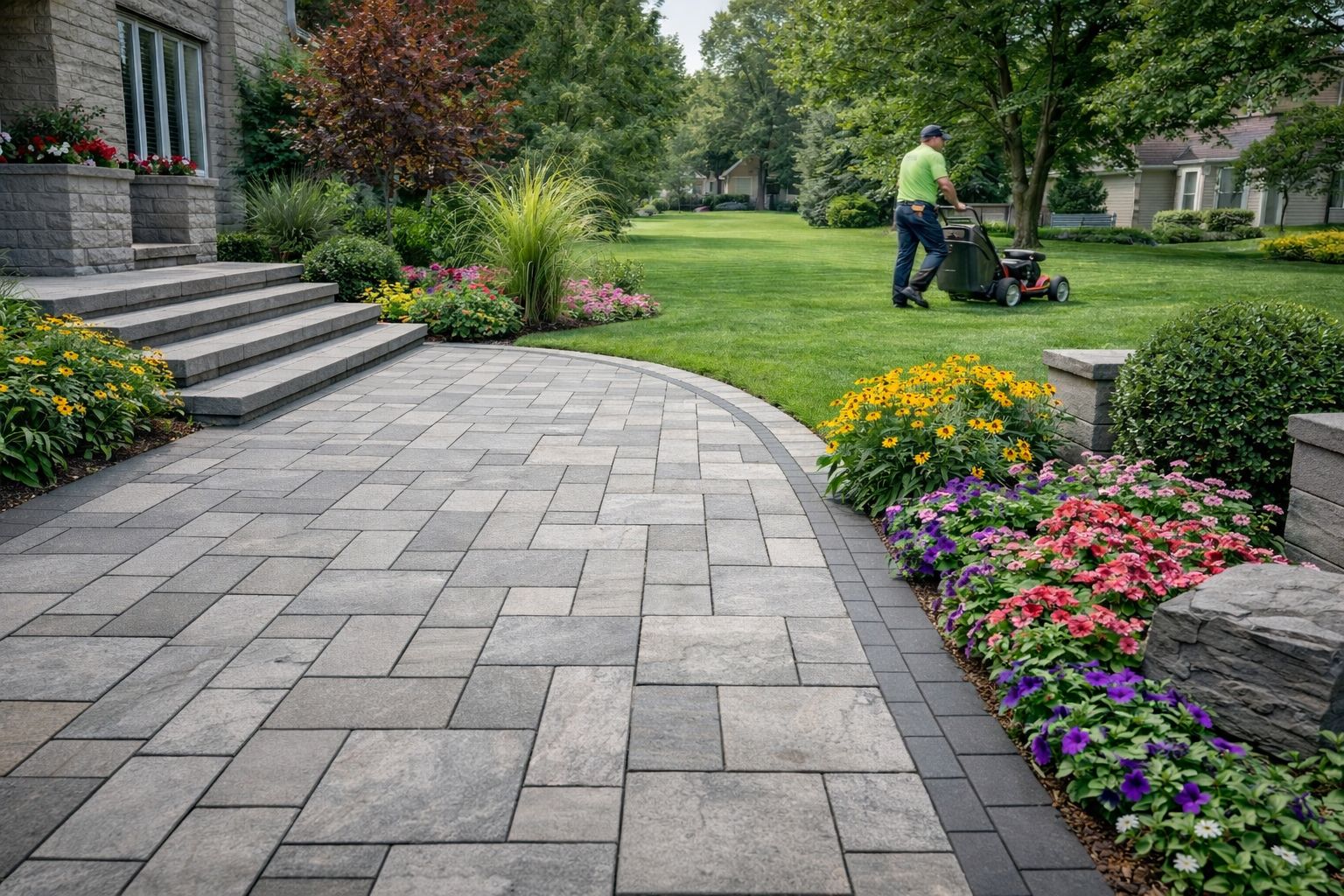 Landscaped interlocking walkway in Pickering